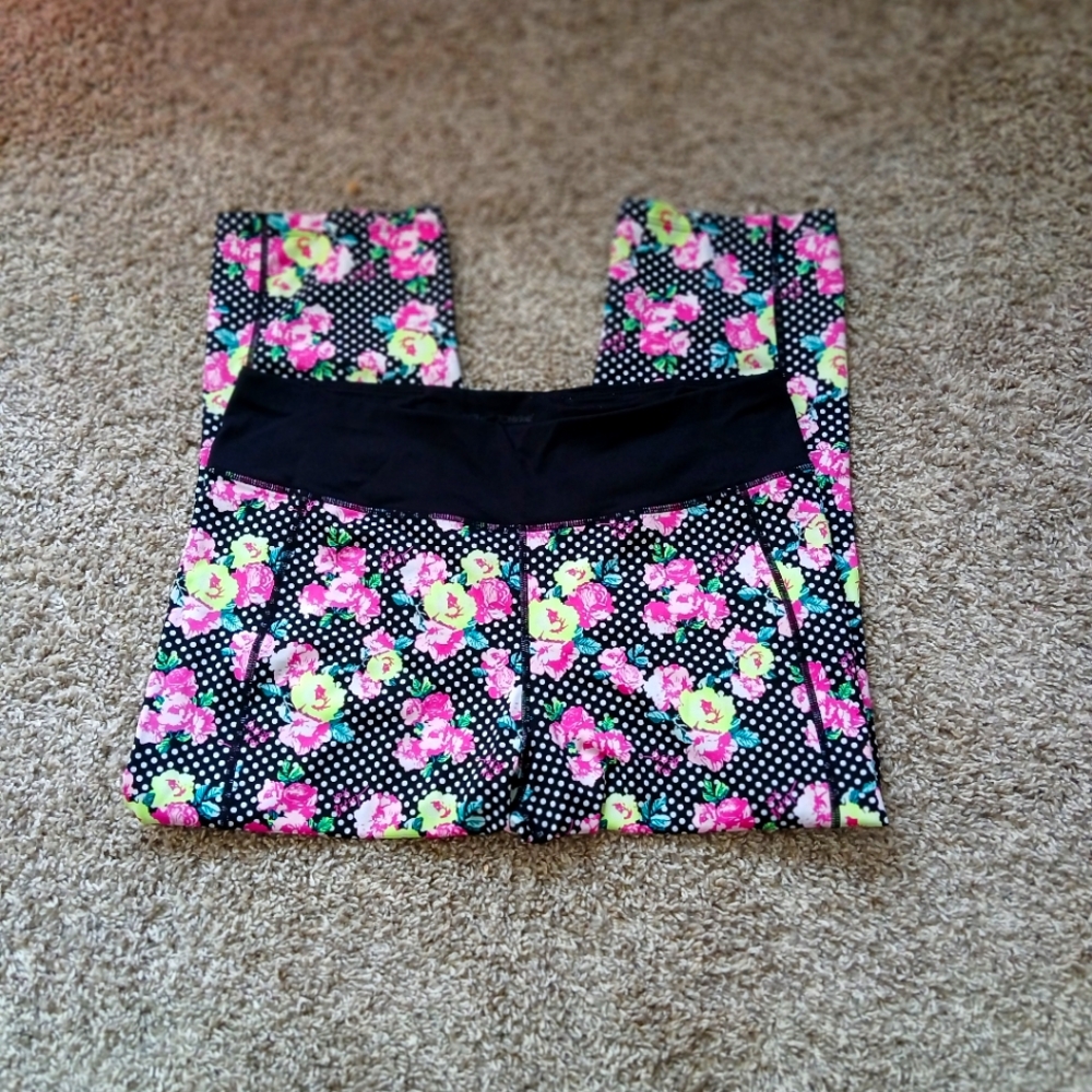 Betsey Johnson Black and Pink Floral Leggings